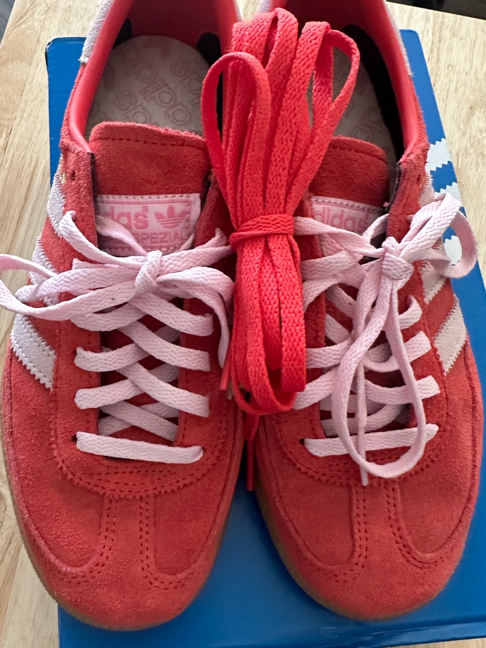 adidas Women’s Red Suede Sneakers with Pink Laces